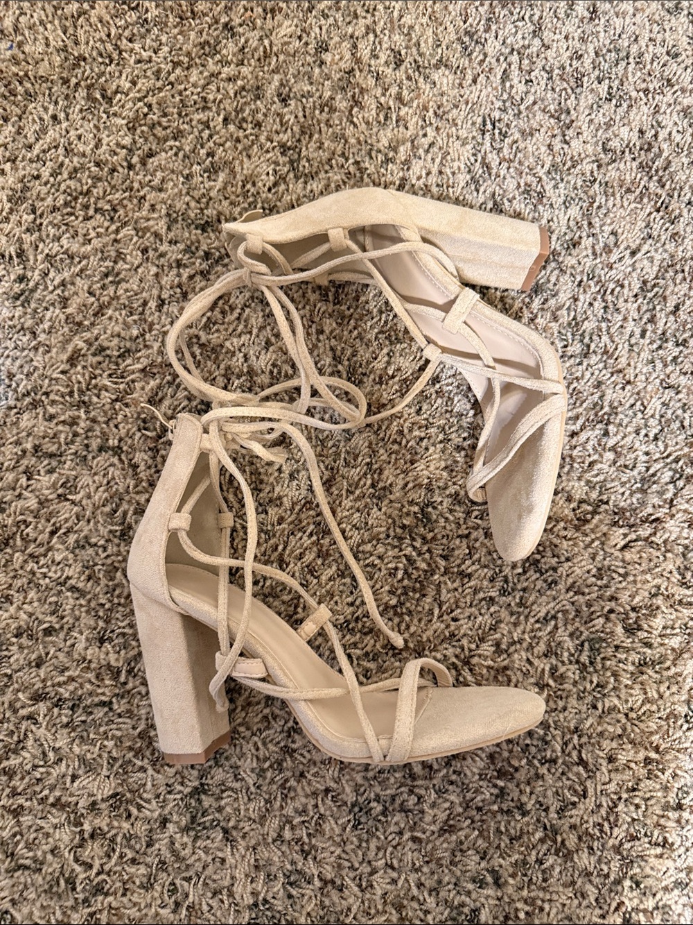 Lace-Up Block Heel Sandals in Beige